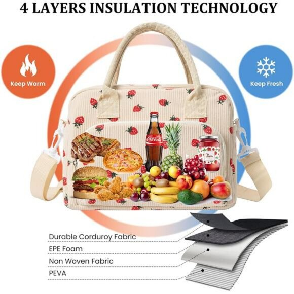 Large Insulated Lunch Bag Leakproof Cooler Tote for Work School Picnic Travel - Picture 4 of 7